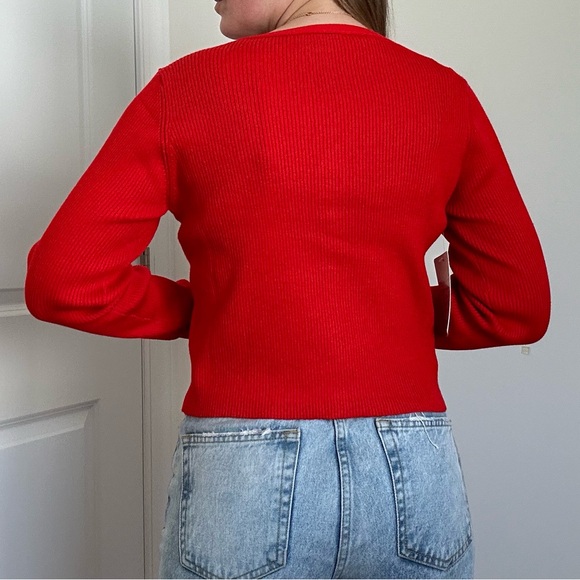 V-neck Ribbed Long Sleeve Snap Front Cardigan - Picture 7 of 9